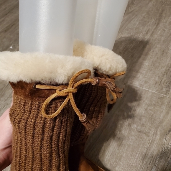 Ugg Suburb Chocolate Brown Suede Leather Shearling Crochet Boots Woman's 7 - Picture 8 of 13
